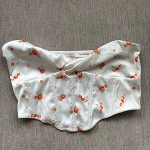 brand new! glassons white and orange floral twisted front bustier crop tube top🧡